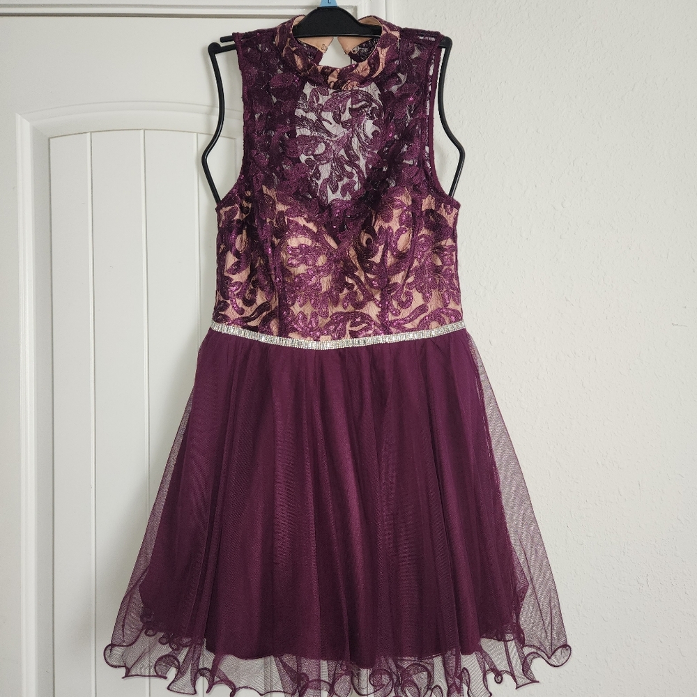 City Triangle Purple Lace & Tule Prom Dress Size 11